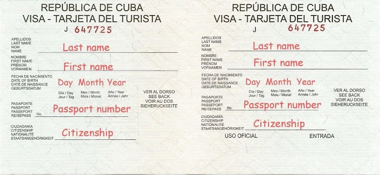 Cuba Visa/Tourist Card